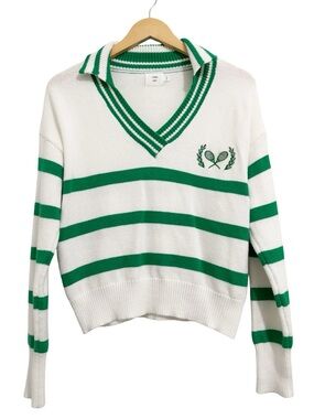 Luna Ivy Tennis Sweater White Green Medium